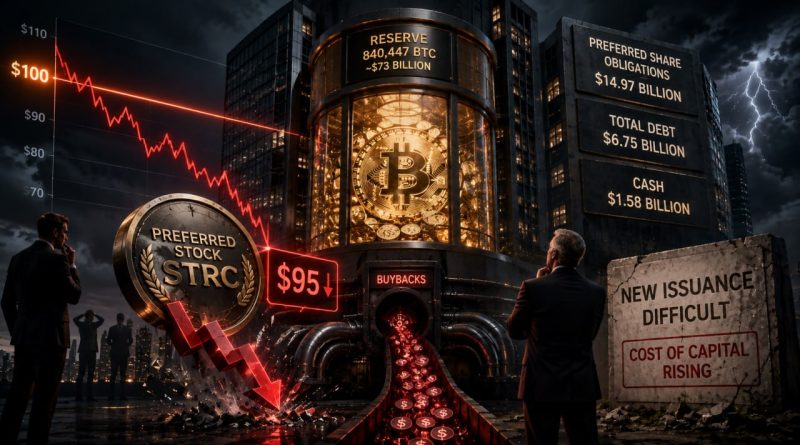 Preferencial da Strategy cai para US$ 95 e crítico aponta risco para futuras emissões - Schiff Strategy STRC preferencial