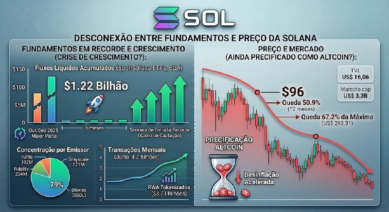 Infográfico Descisão entre Fundamentos e Preço da Solana
