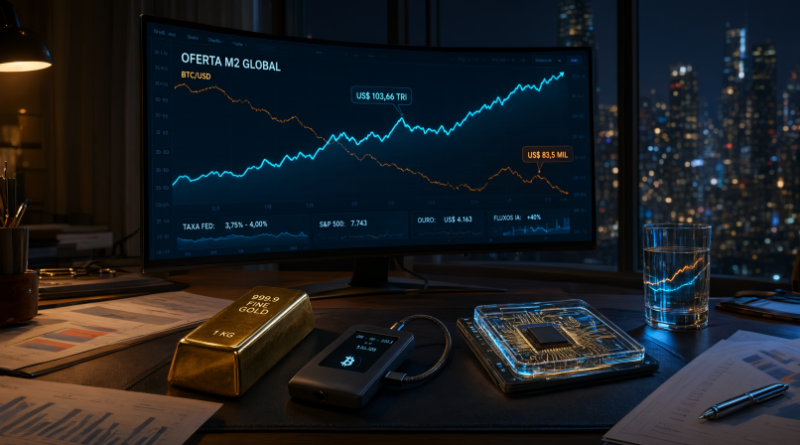 M2 bate recorde global enquanto o Fed quase não amplia a base monetária - oferta monetária global e bitcoin