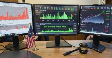 Gráfico de barras mostrando fluxo de capital nos ETFs de Bitcoin, Ethereum, XRP e Solana