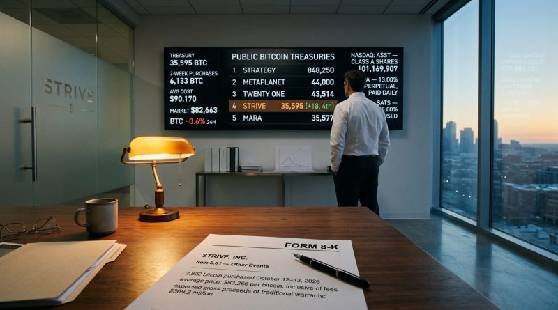 A Strive ultrapassa a MARA na quarta maior tesouraria de bitcoin - tesouraria de bitcoin da Strive