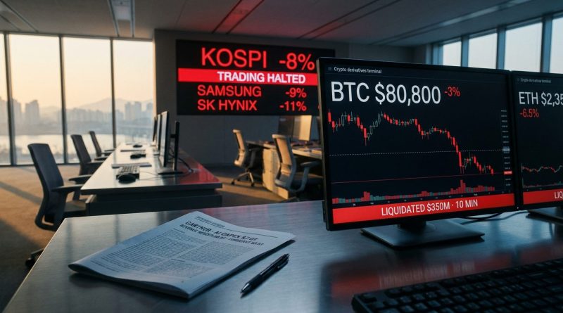 A bolsa coreana fechou em queda de 8% e o bitcoin perdeu os US$ 81 mil - liquidações de bitcoin