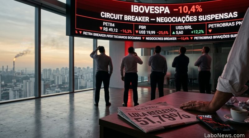A Petrobras cai 25% em Nova York, e a B3 suspende o pregão no dia seguinte à vitória de Lula - queda da Petrobras
