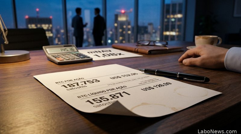 A mesma empresa publica dois números para o bitcoin por ação, e a diferença é de 17% - bitcoin por ação da Strategy