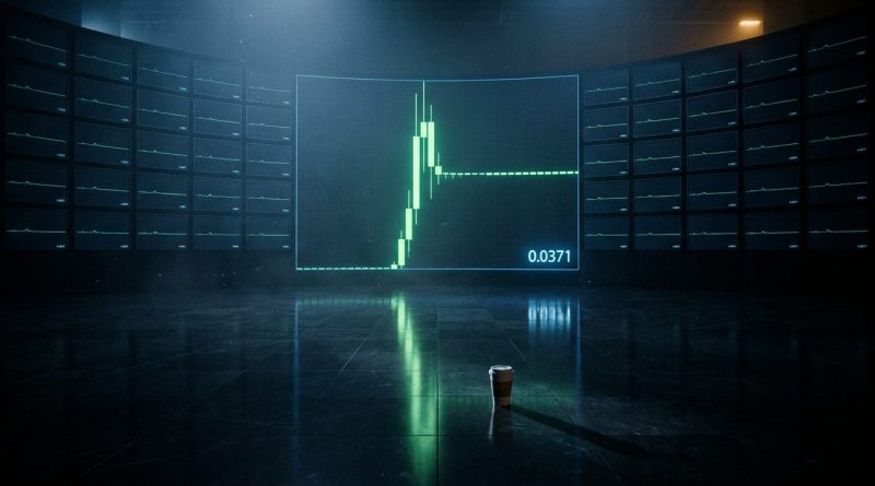 Tela de mercado com um candle verde gigante em um salão vazio, o último preço do contrato do PUMPBTC na Binance